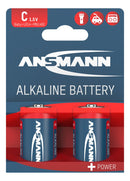 ANSMANN Red Line C/LR14 alkaliske batterier – 2-pakning – emballasje på hvit bakgrunn
