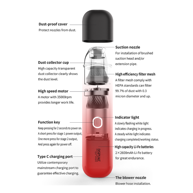 DSPIAE Portable Wireless Vacu Cleaner